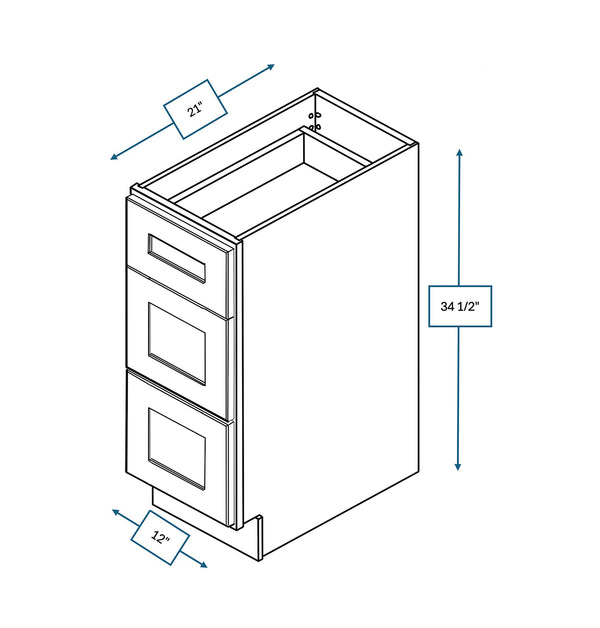 Hampton Pewter 12 in. Wide x 21 in. Deep x 34.5 in. Tall - Shaker Drawer Vanity Base Shaker Cabinet