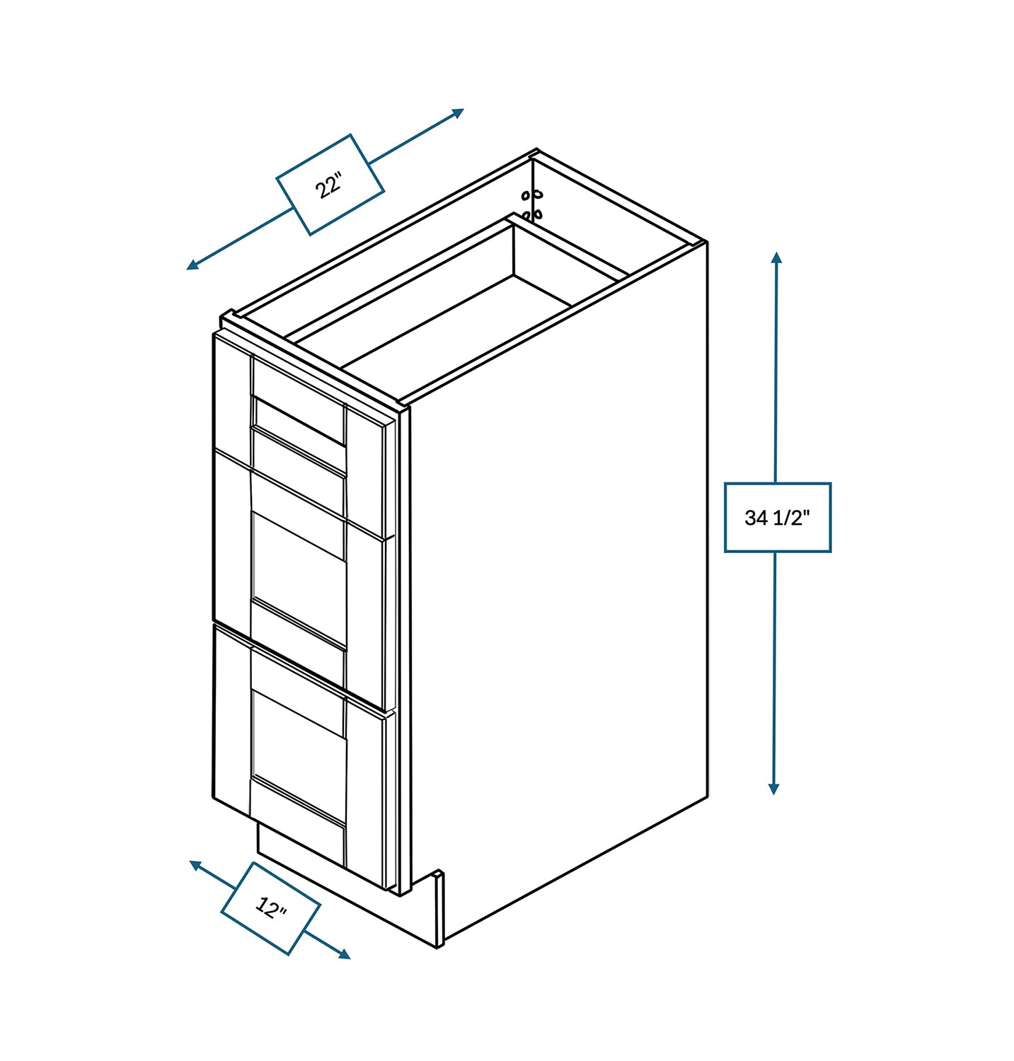 Malibu White Shaker Drawer Vanity Base Cabinet 12 in. x 21 in. x