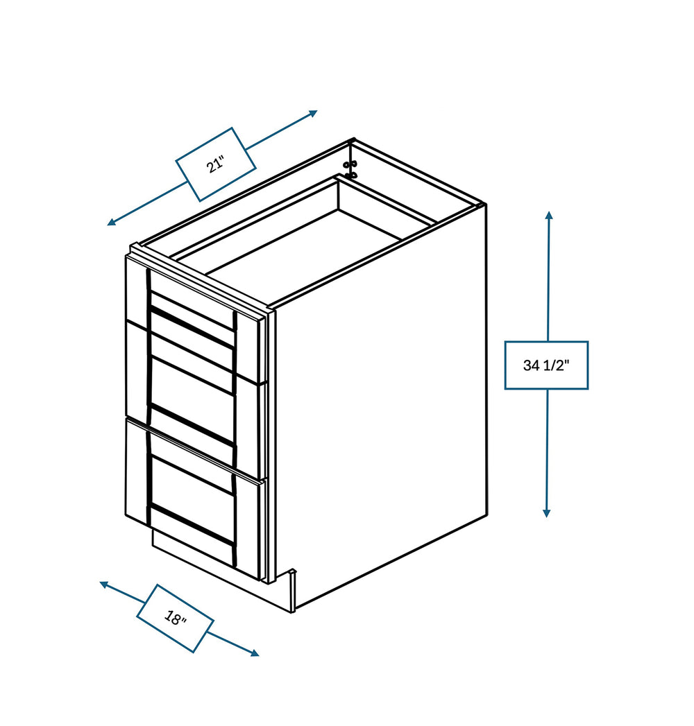 Malibu White 18 in. Wide x 21 in. Deep x 34.5 in. Tall - Drawer Vanity Base Shaker Cabinet