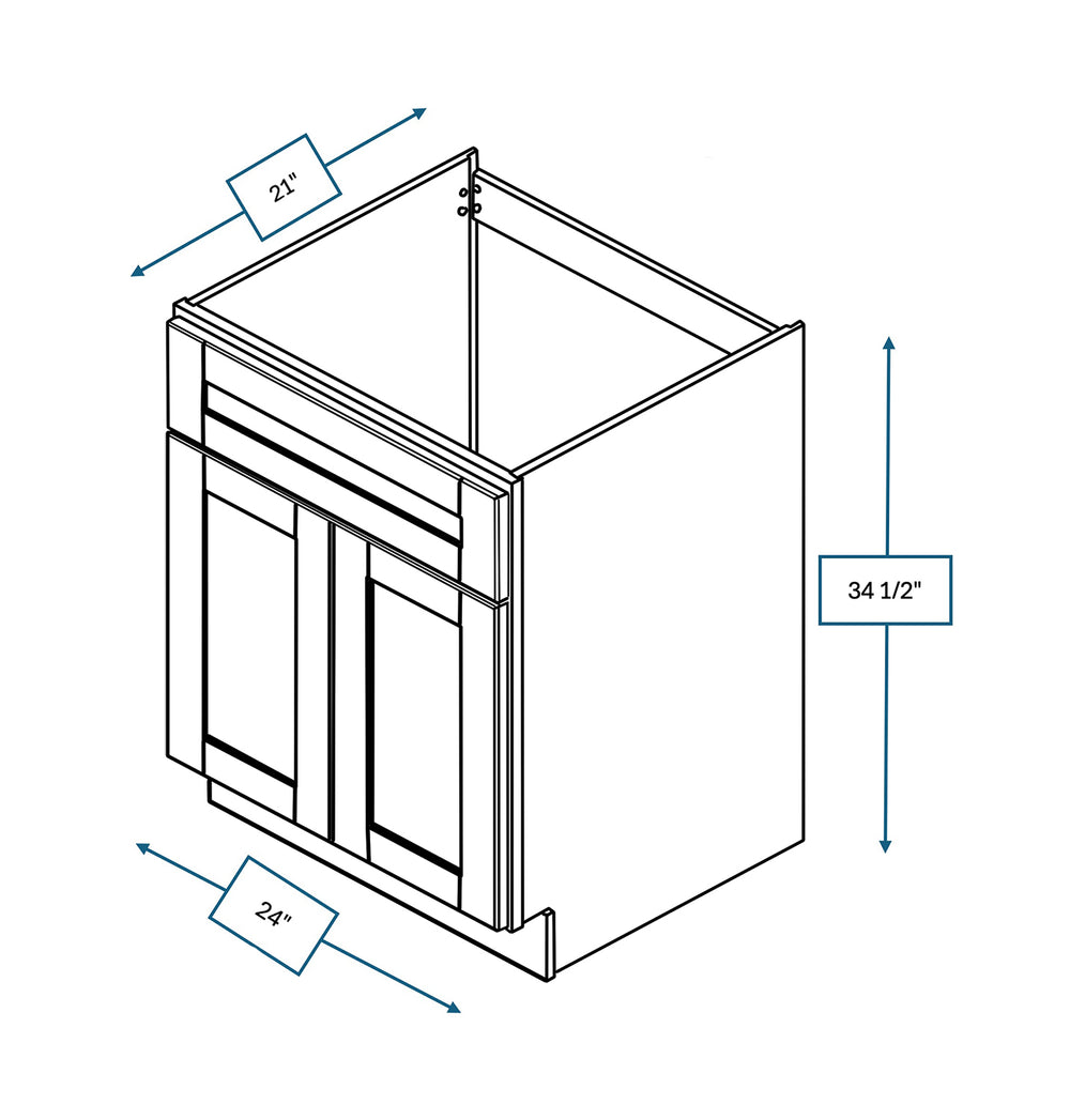 Malibu White 24 in. Wide x 21 in. Deep x 34.5 in. Tall - Vanity Sink Base Shaker Cabinet