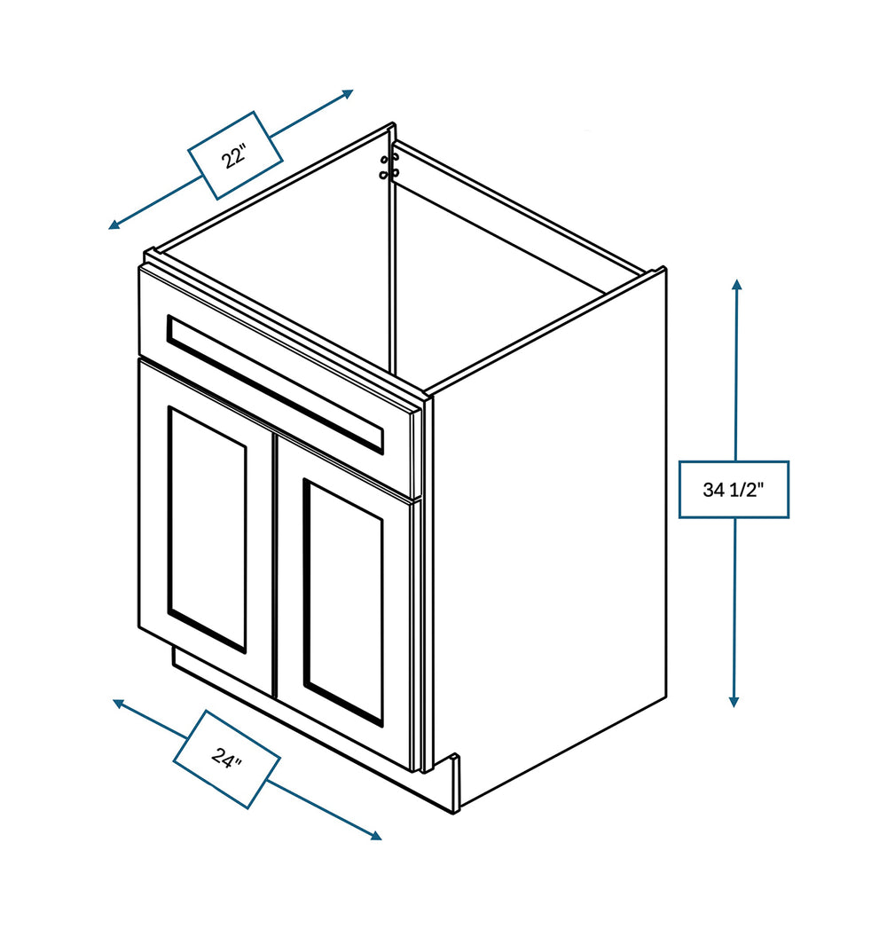 Builder's Pride White 24 in. Wide x 21 in. Deep x 34.5 in. Tall - Vanity Sink Base Shaker Cabinet