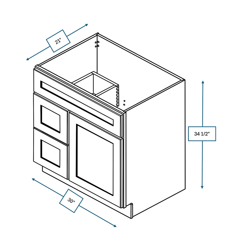 Platinum Grey 30 in. Wide x 21 in. Deep x 34.5 in. Tall - Vanity Drawer Sink Base Shaker Cabinet (Left)