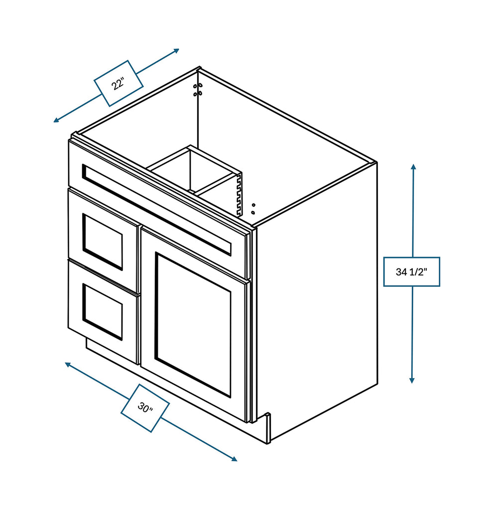 Platinum Grey Shaker 30 in. Vanity Drawer Sink Base Cabinet (Left)