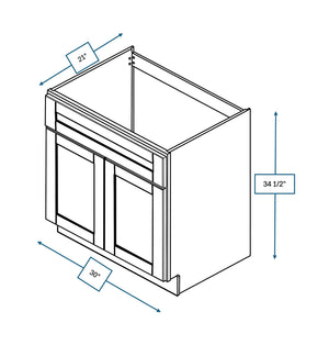 Malibu White 30 in. Wide x 21 in. Deep x 34.5 Tall - Vanity Sink Base Shaker Cabinet