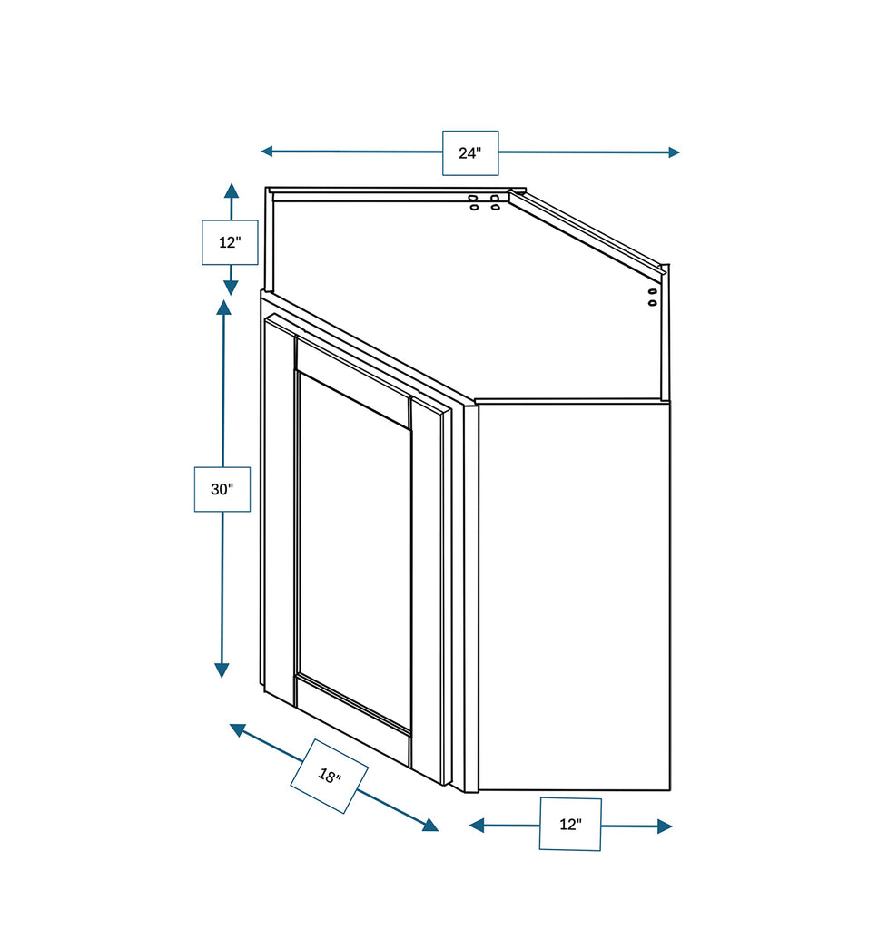 Malibu White Shaker Diagonal Wall Cabinet 24 in. x 12 in. x 30 in.