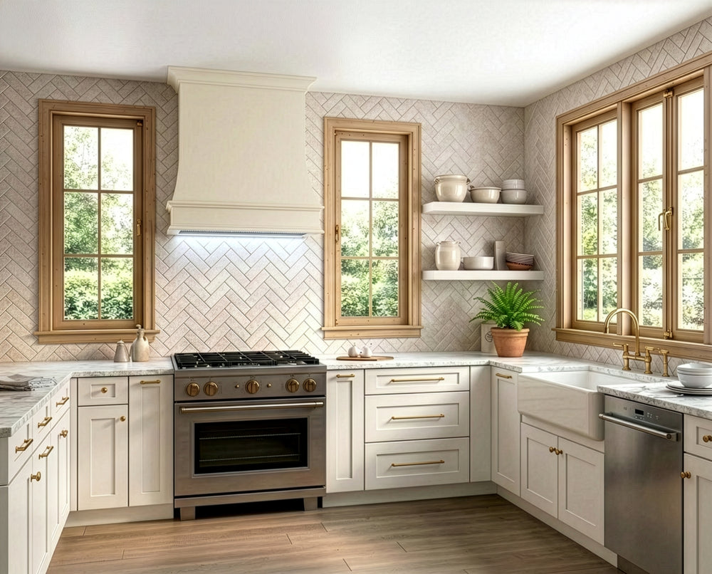 Painted Waterfall Range Hood -Nantucket Bluff