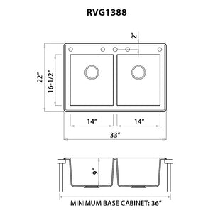 Granite Sink Topmount 33x22 50/50 Double Bowl Espresso Brown