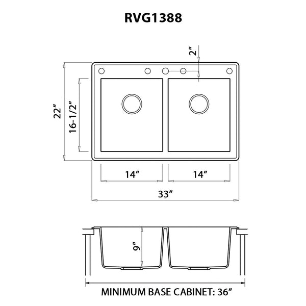 Granite Sink Topmount 33x22 50/50 Double Bowl Espresso Brown