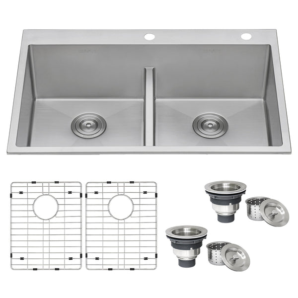 Topmount 33x22 Low Divide 50/50 Double Basin Sink