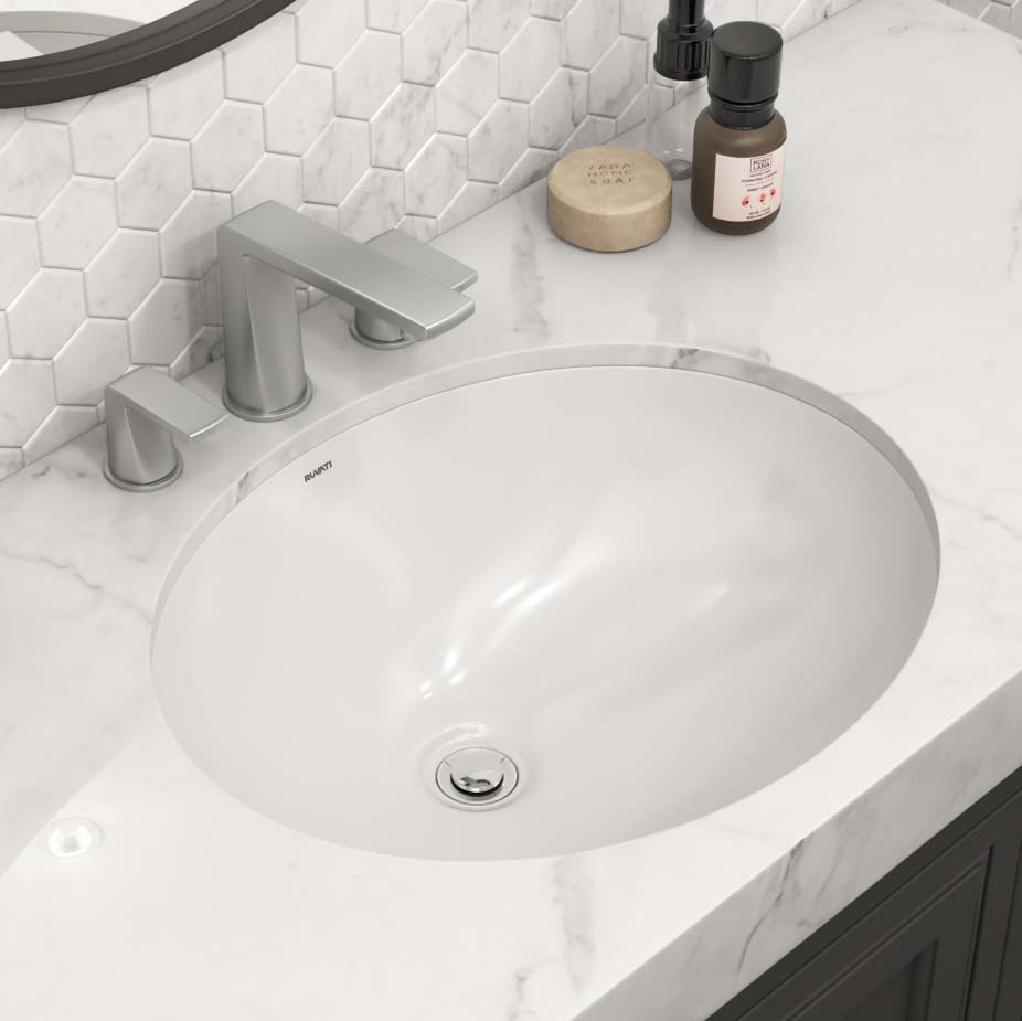 15 x 12 '' Undermount Bathroom Vanity Sink White Oval Porcelain Ceramic with Overflow