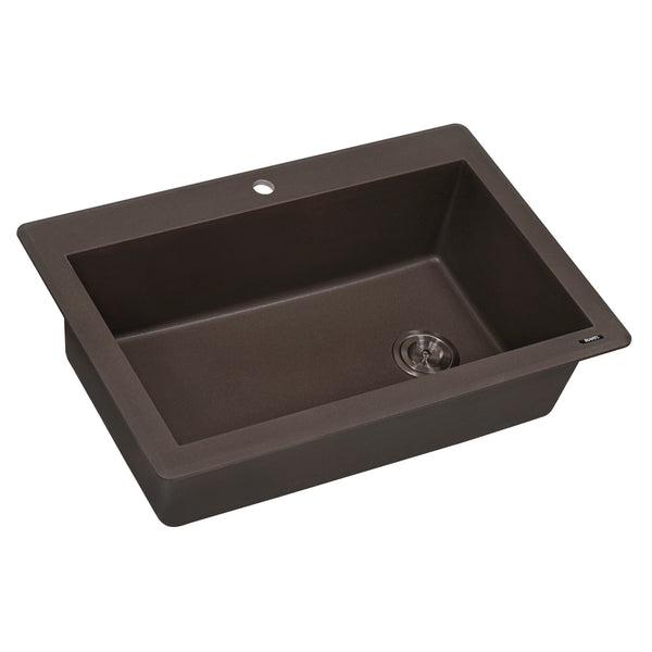 Granite Topmount 33 x 22 Offset Drain Single Basin Sink Espresso Brown