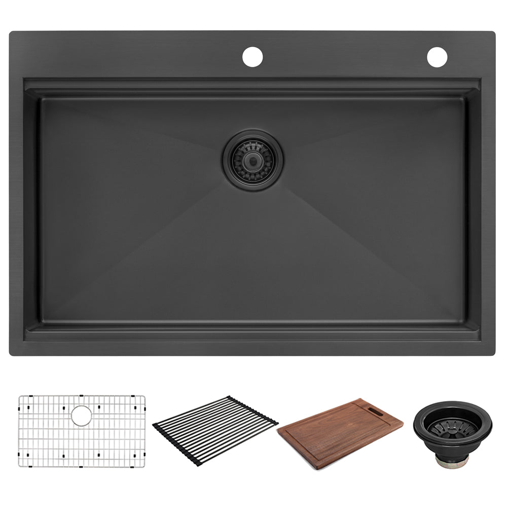 Topmount Workstation 33x22 Single Basin Sink Black