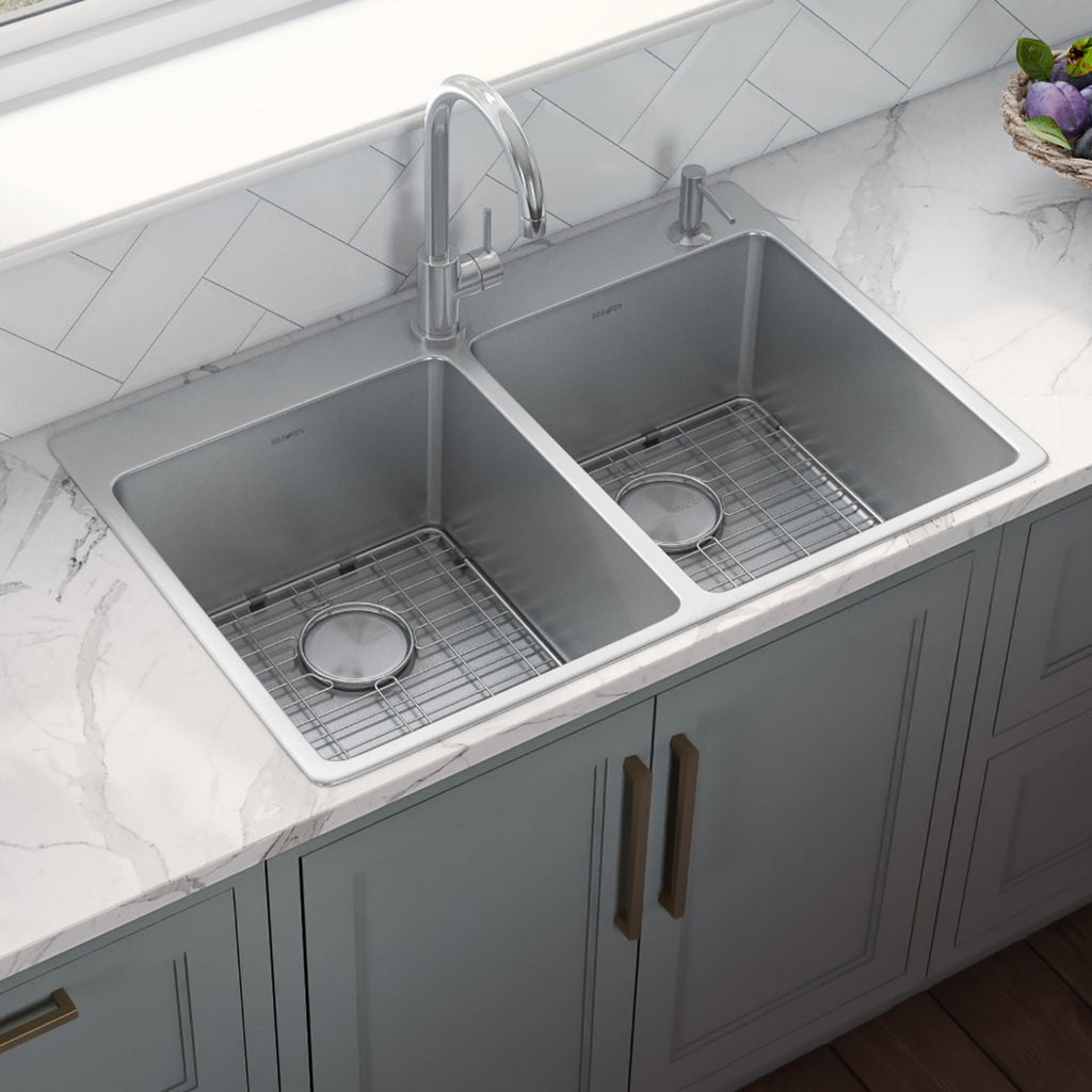 Sink Stainless Steel 33x22in Rounded Corners Topmount 50/50 Double BowlB