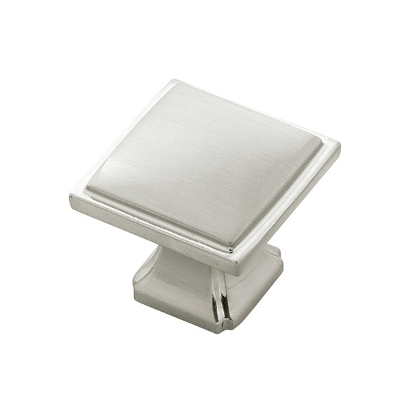 Bridges Knob 1-1/4 Inch Square Satin Nickel Finish
