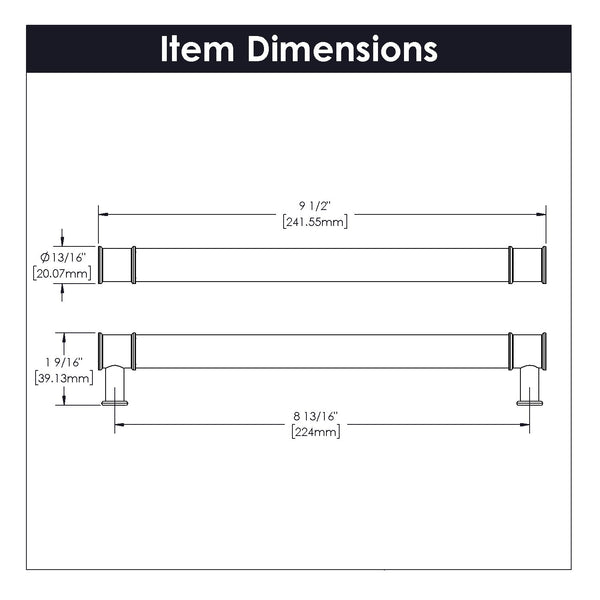 Midway Pull 8-13/16 Inch (224mm) Center to Center Crysacrylic with Matte Black