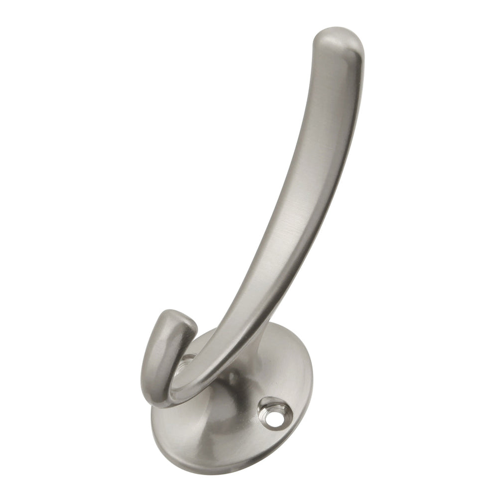 Luna Coat Hook Double 7/8 Inch Center to Center Satin Nickel