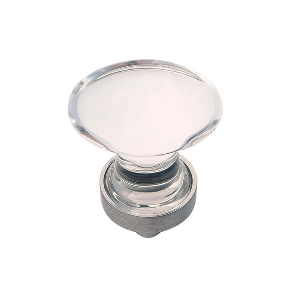 Crystal Palace Knob 1-1/4 Inch x 3/4 Inch Glass with Satin Nickel
