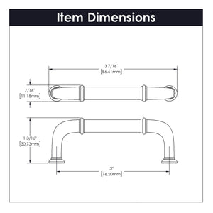 Cottage Pull 3 Inch Center to Center Stainless Steel