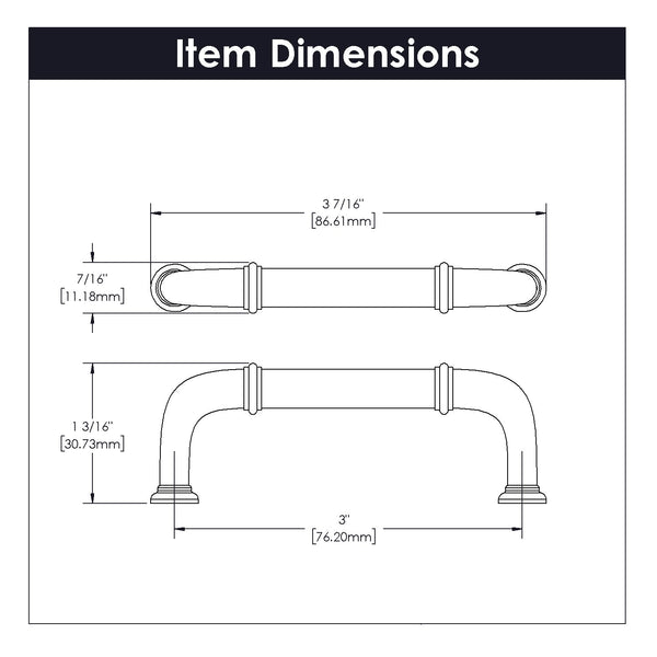 Cottage Pull 3 Inch Center to Center Stainless Steel