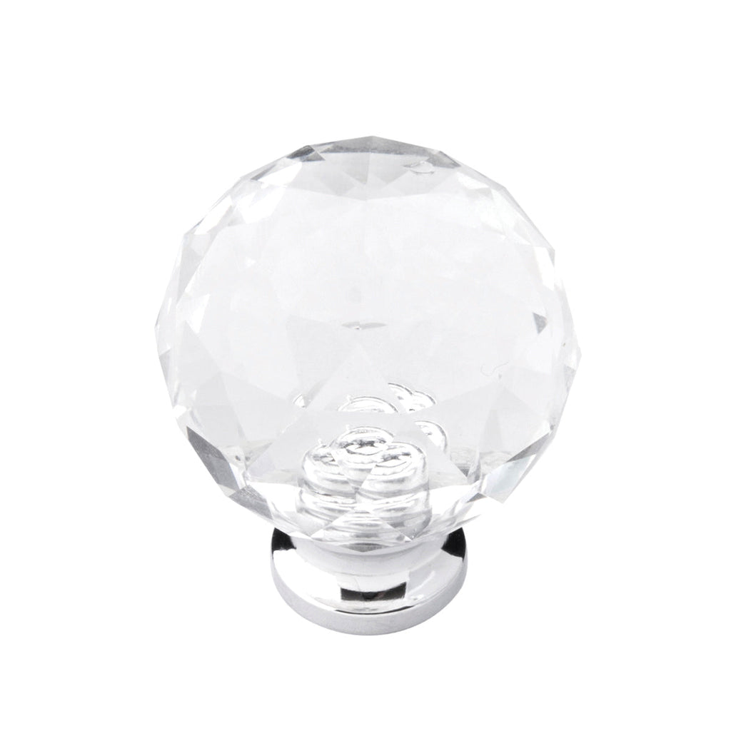 Luster Knob 1-1/4 Inch Diameter Glass with Chrome Finish