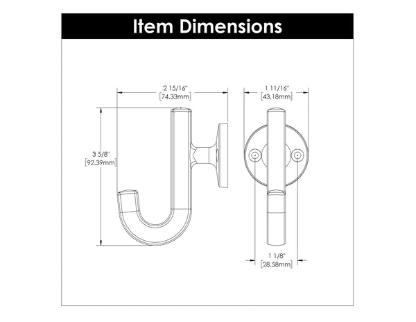 Woodward Hook 1-1/8 Inch Center to Center Brushed Golden Brass
