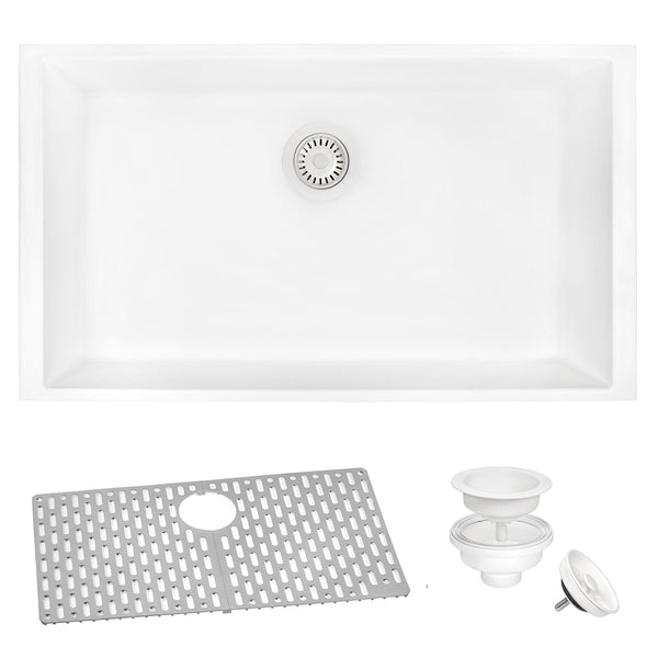 Kitchen Sink Granite Undermount 33x19 Single Bowl Artic White
