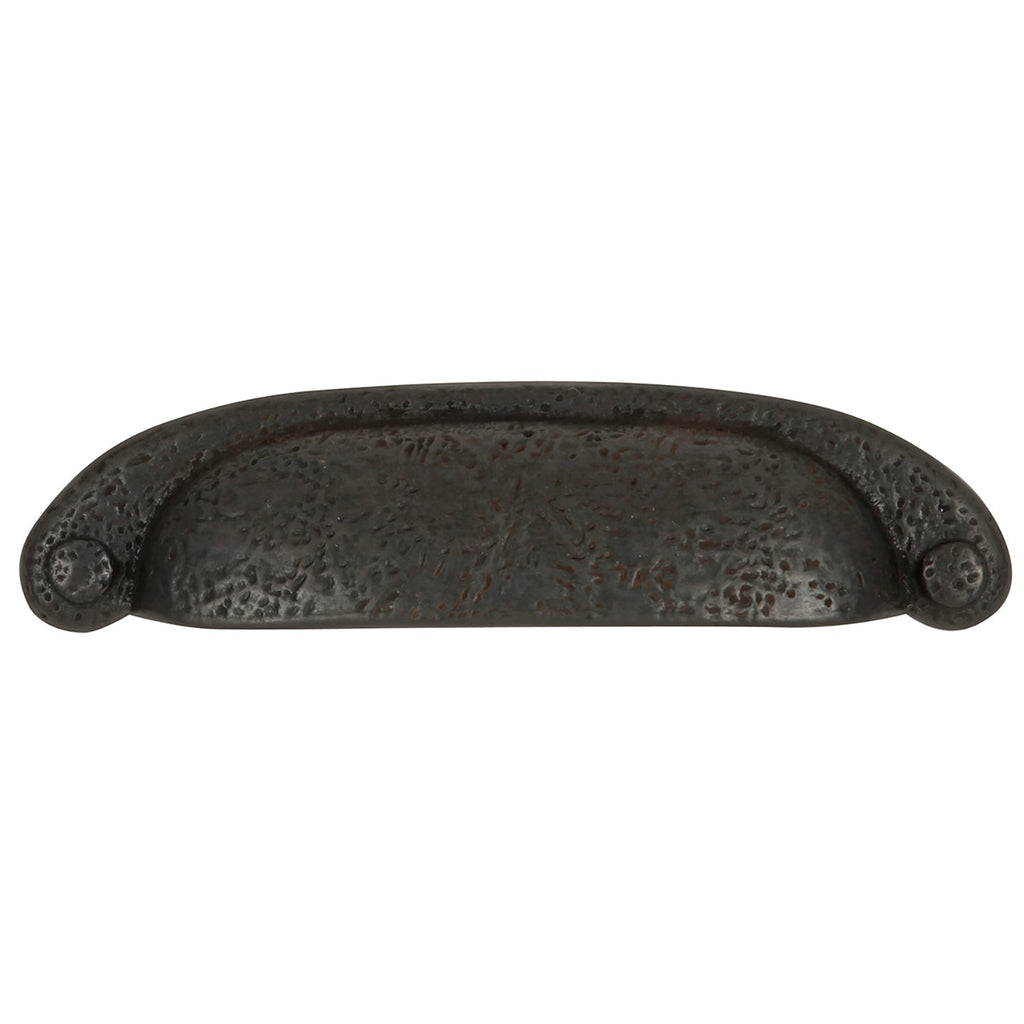 Refined Rustic Cup Pull 3 Inch & 3-3/4 Inch (96mm) Center to Center Black Iron Finish
