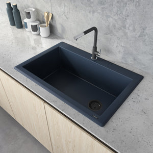 Granite Topmount 33 x 22 Offset Drain Single Basin Sink Catalina Blue
