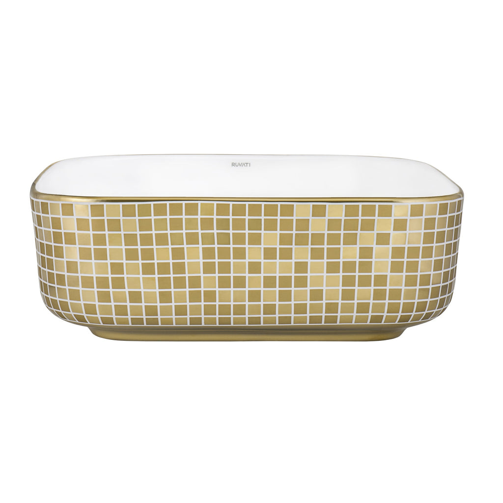 15 x 15 '' Bathroom Vessel Sink Gold Decorative Pattern Above Vanity Counter White Porcelain Ceramic B