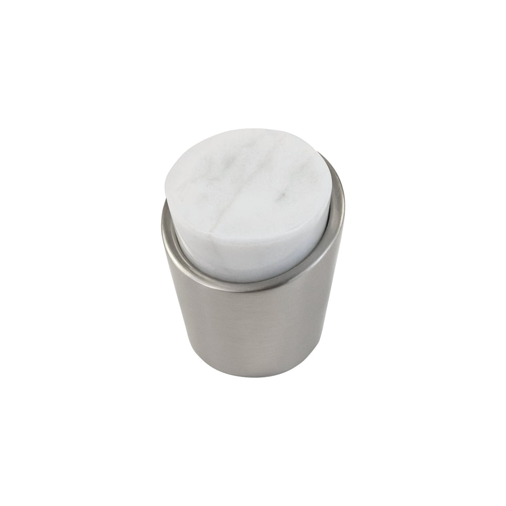 Firenze Knob 1-1/4 Inch Diameter White Marble with Satin Nickel Finish