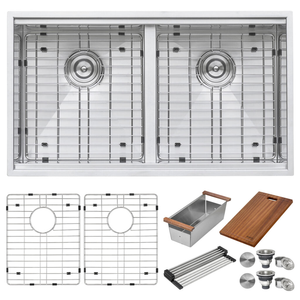 33" Workstation Double Basin Kitchen Sink