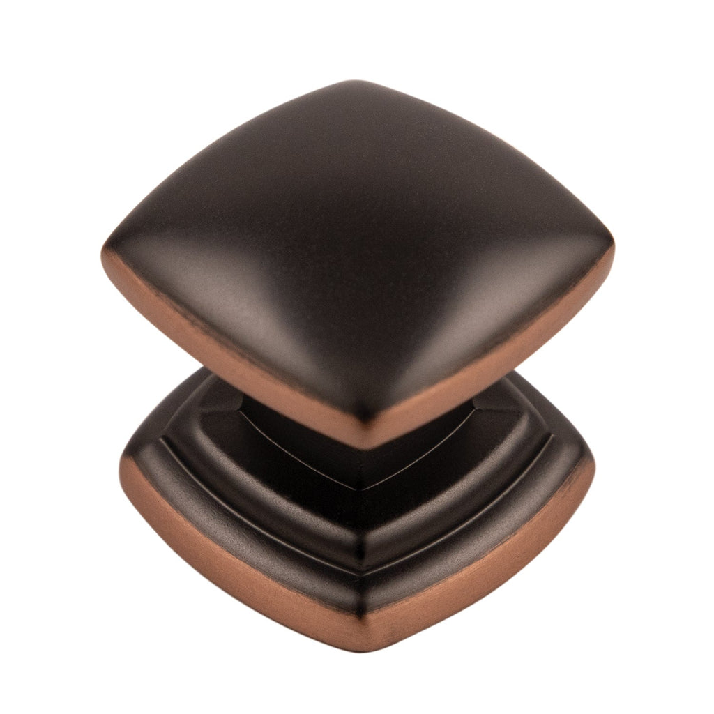 Euro-Contemporary Knob 1-1/4 Inch Square Oil-Rubbed Bronze Highlighted Finish