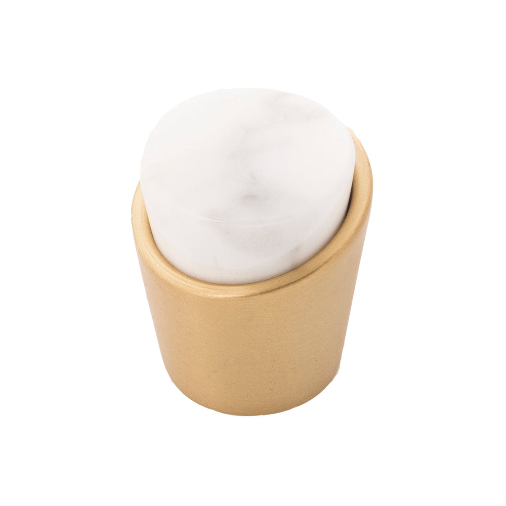Firenze Knob 1-1/4 Inch Diameter White Marble with Brushed Golden Brass Finish