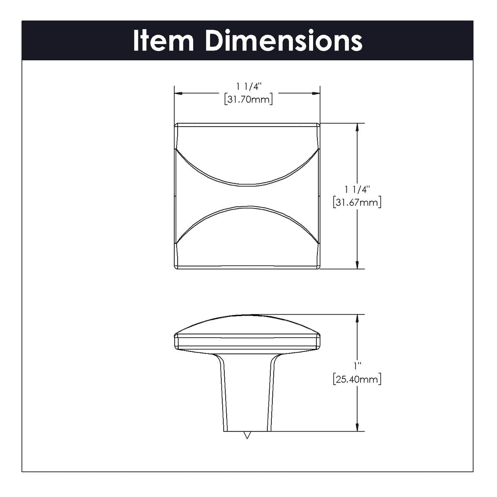 Crest Knob 1-1/4 Inch Square Satin Nickel Finish