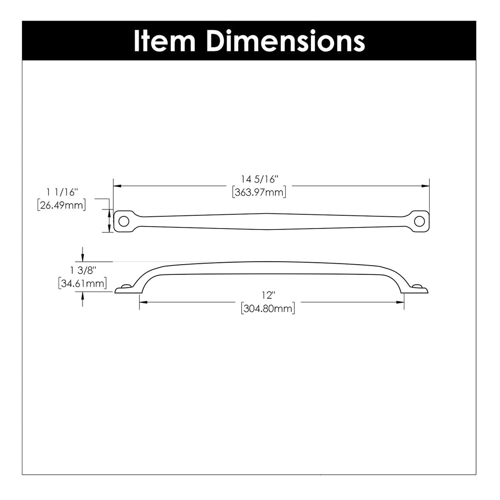 Refined Rustic Pull 12 Inch Center to Center Black Iron Finish