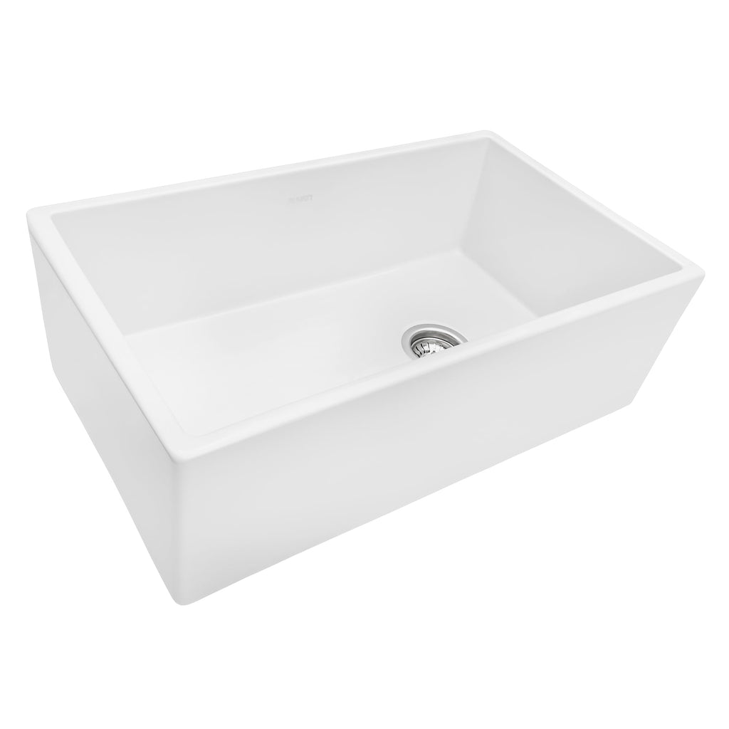 Fireclay Farmhouse Offset Drain 30x18 SB Right Drain White