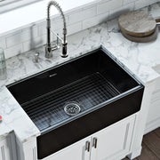 Fireclay Farmhouse 33x20 Reversible SB Glossy Black | Cabinets To Go