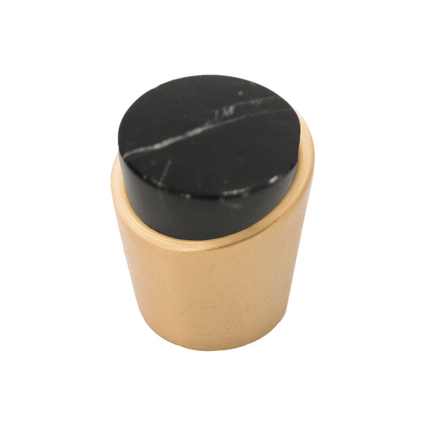 Firenze Knob 1-1/4 Inch Diameter Black Marble with Brushed Golden Brass