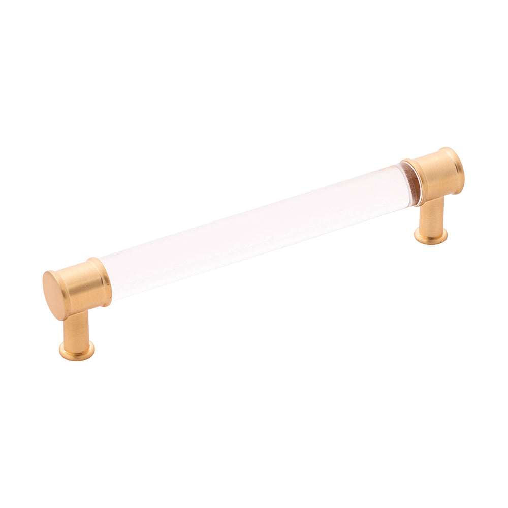 Midway Pull 6-5/16 Inch (160mm) Center to Center Crysacrylic with Brushed Golden Brass