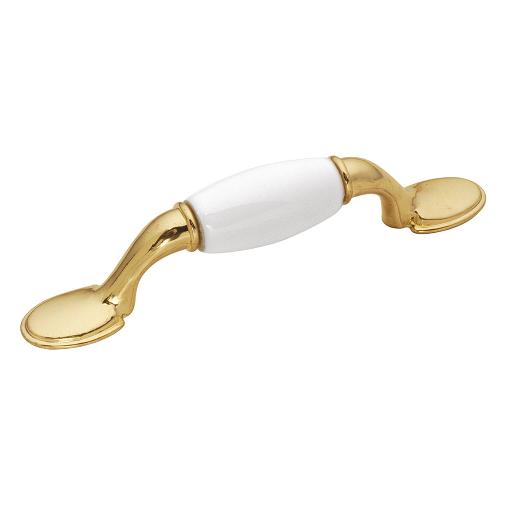 Tranquility Pull 3 Inch Center to Center Polished Brass with White Insert Finish