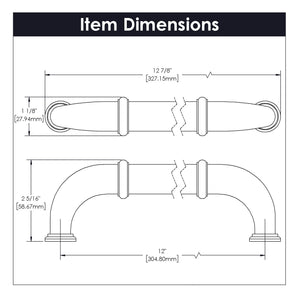 Cottage Appliance Pull 12 Inch Center to Center Stainless Steel