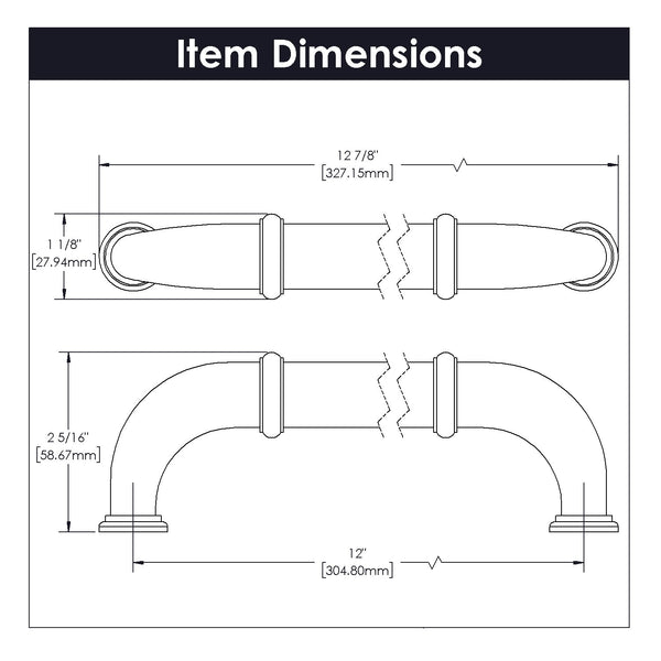 Cottage Appliance Pull 12 Inch Center to Center Stainless Steel