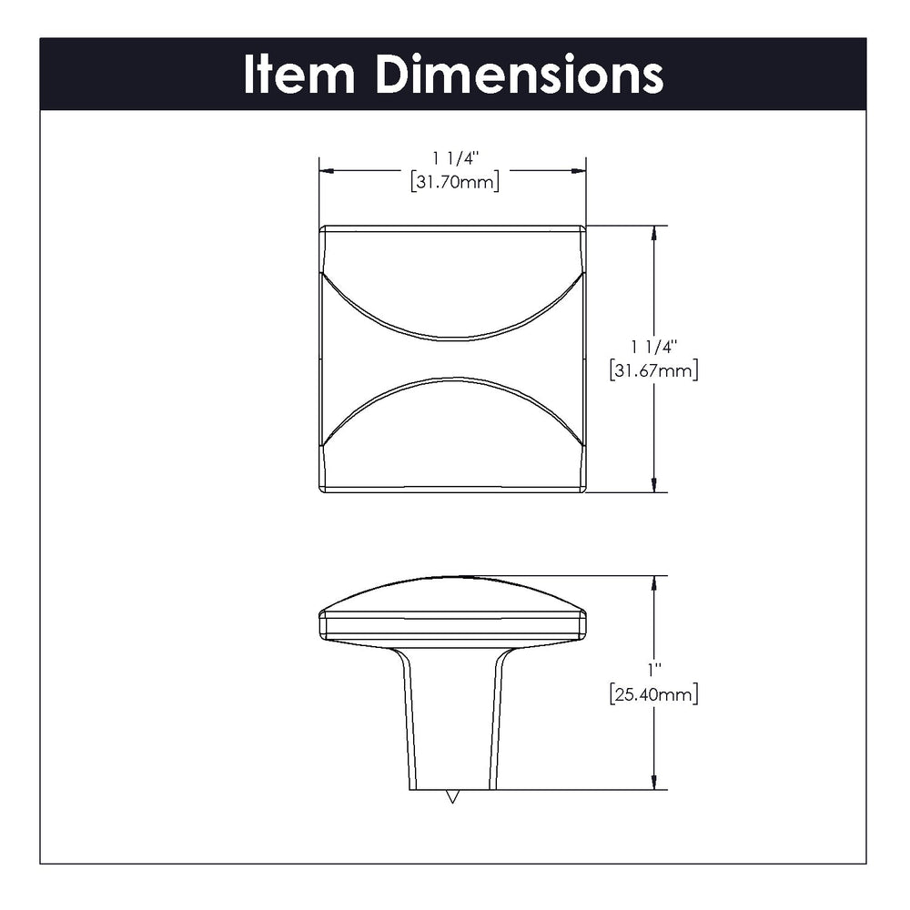 Crest Knob 1-1/4 Inch Square Satin Nickel