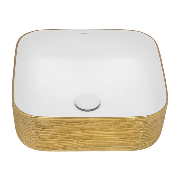 15 x 15 '' Bathroom Vessel Sink Gold Decorative Art Above Vanity Counter White Ceramic
