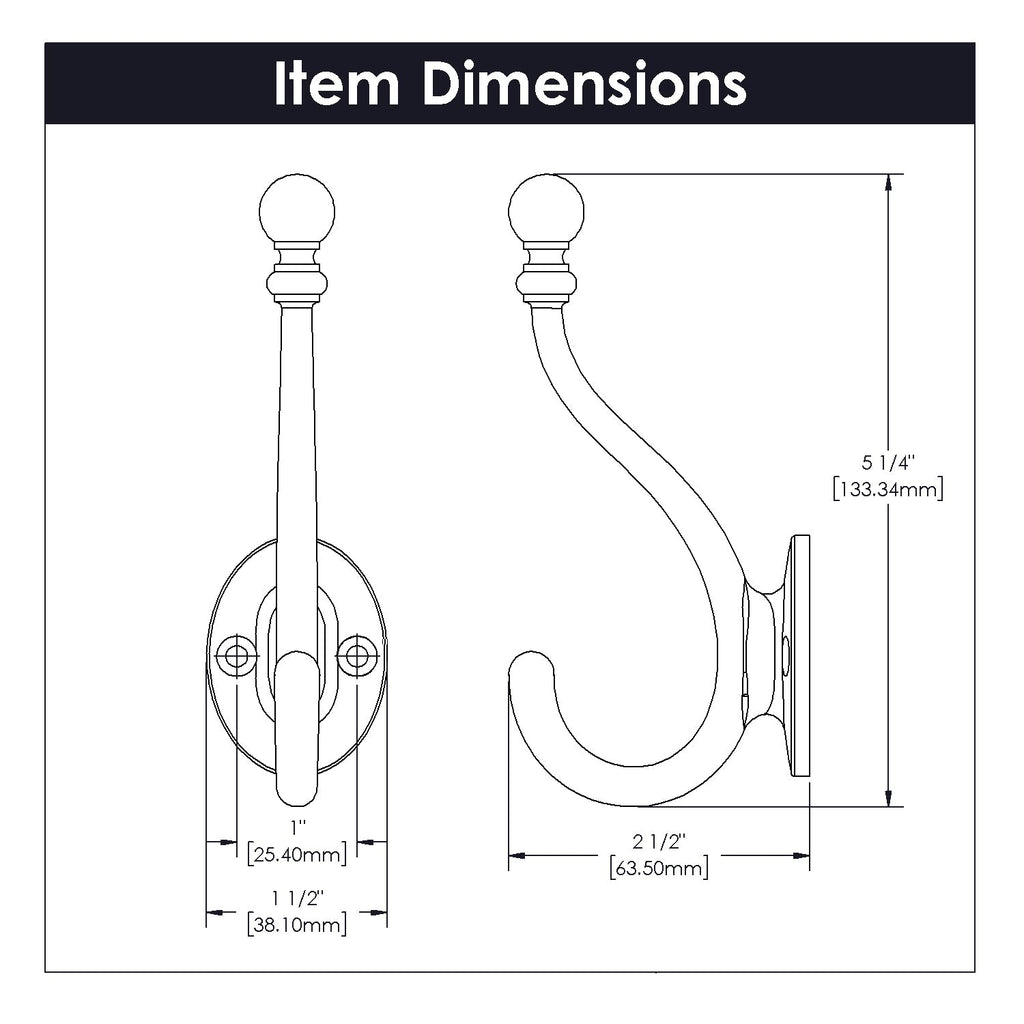 Cottage Coat & Hat Hook 5-1/4 Inch Long Chrome Finish