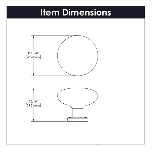 Worthington Knob 1-1/8 Inch Diameter Matte Black Finish (10 Pack)