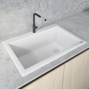 Granite Topmount 33x22 Offset Drain Single Basin Sink Arctic White