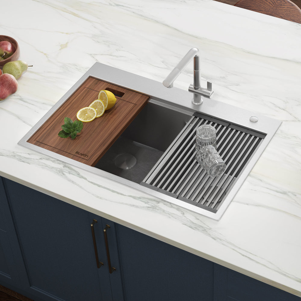 Topmount Workstation 33x22 60/40 Double Basin Sink