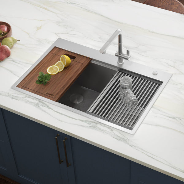 Topmount Workstation 33x22 60/40 Double Basin Sink