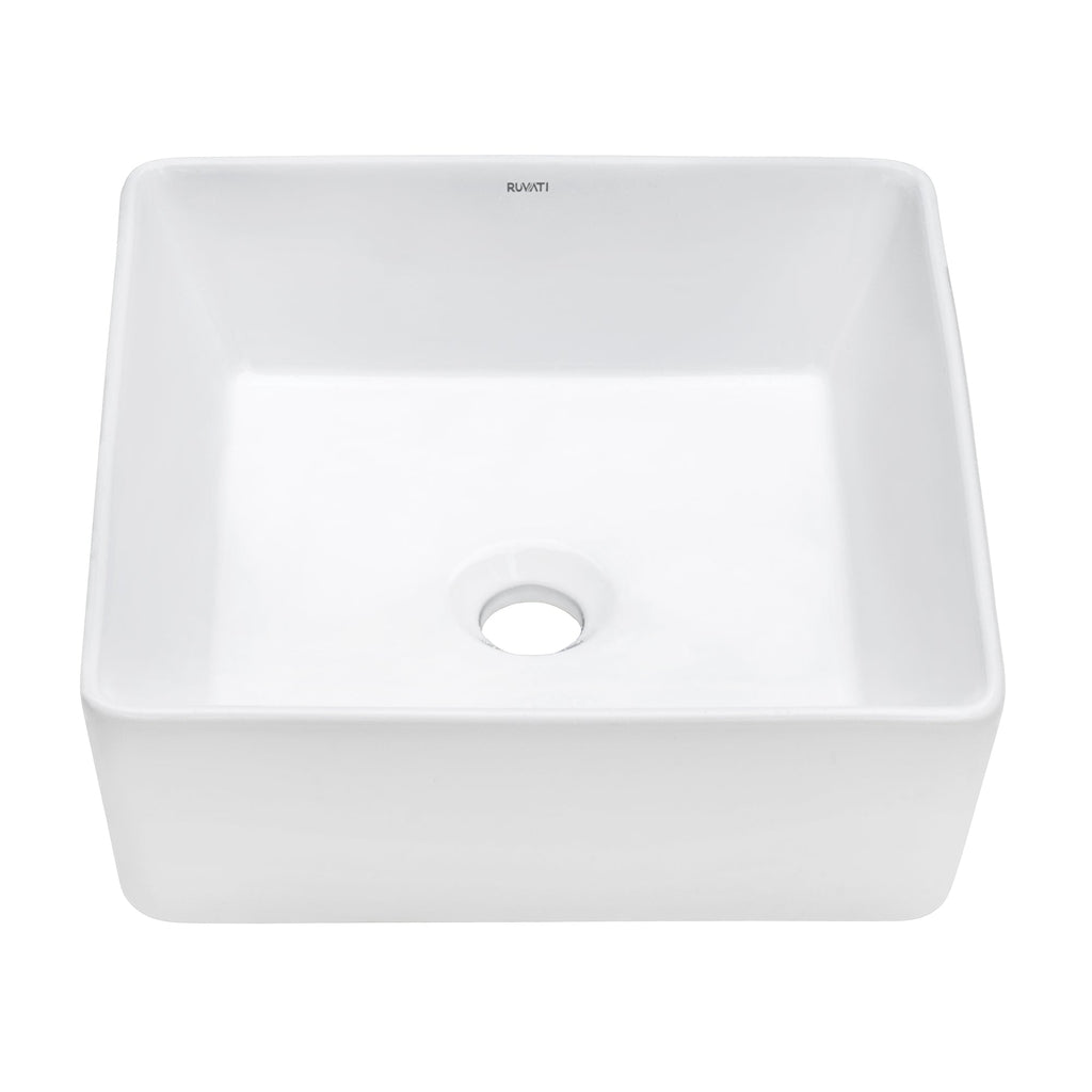 15 x 15 '' Bathroom Vessel Sink White Square Above Counter Porcelain Ceramic